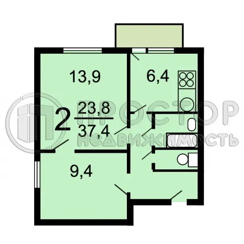 2-комнатная квартира, 37.6 м² - фото 14