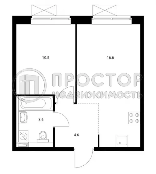 1-комнатная квартира, 35.3 м² - фото 3