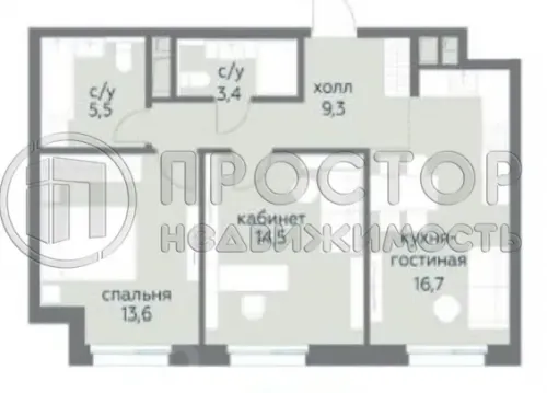 2-комнатная квартира, 63 м² - фото 2