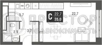 Студия, 35 м² - фото 27