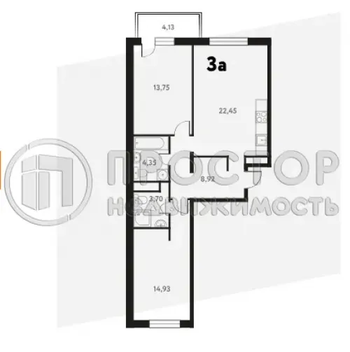 3-комнатная квартира, 68.61 м² - фото 4