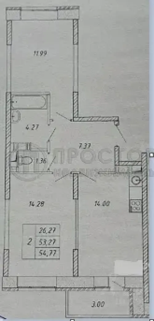 2-комнатная квартира, 55 м² - фото 10