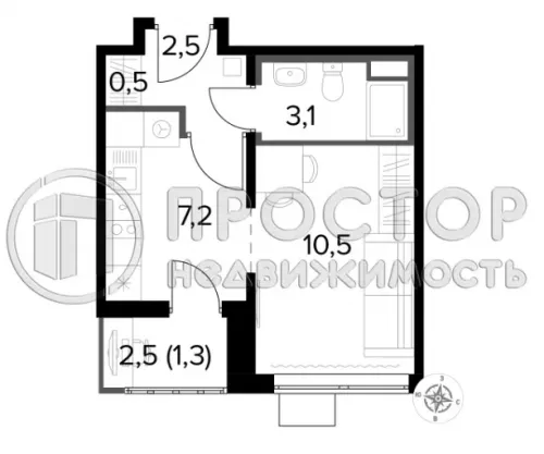 Студия, 25.1 м² - фото 9