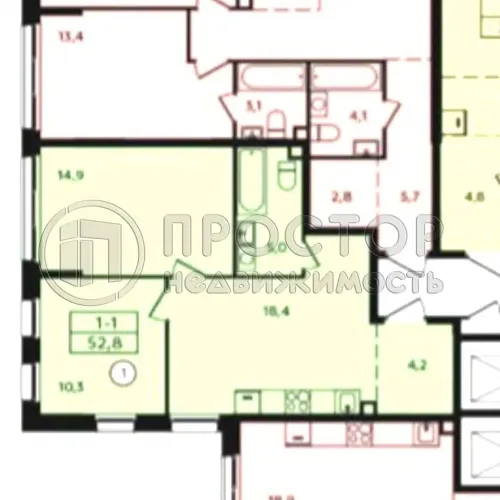 2-комнатная квартира, 52.8 м² - фото 5