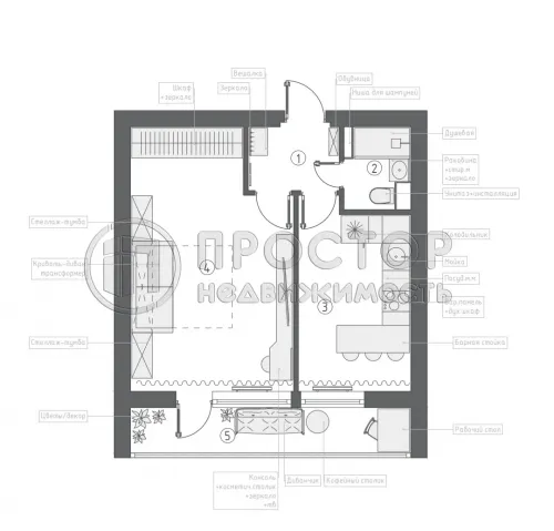 1-комнатная квартира, 34.3 м² - фото 19