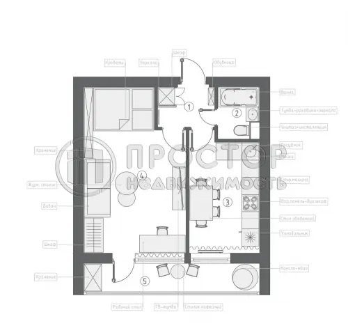 1-комнатная квартира, 34.3 м² - фото 20