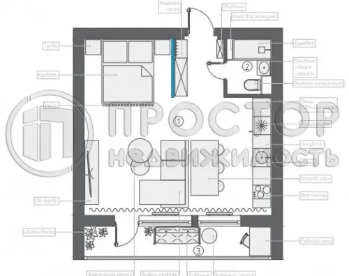 1-комнатная квартира, 34.3 м² - фото 21