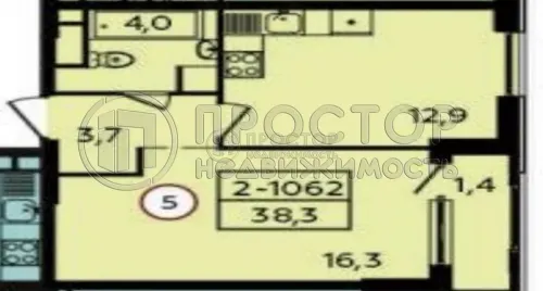 1-комнатная квартира, 38.3 м² - фото 4