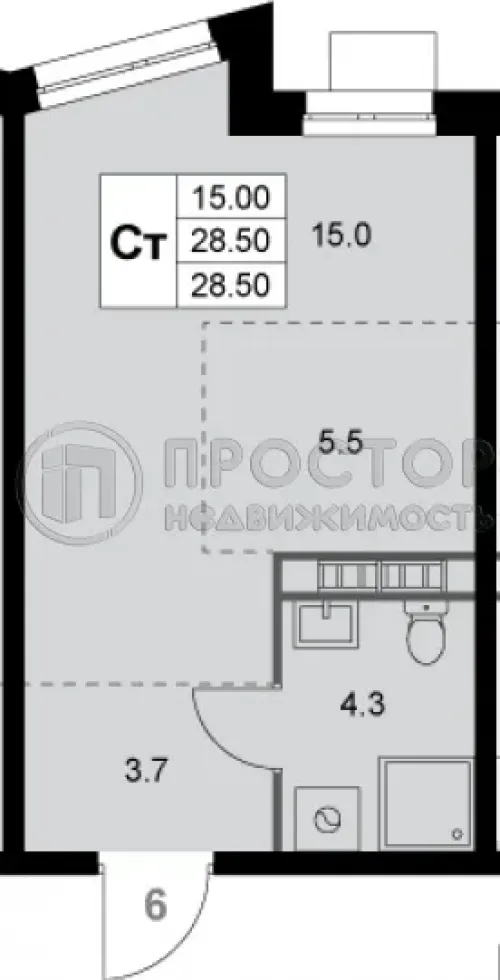 Студия, 28.5 м² - фото 14