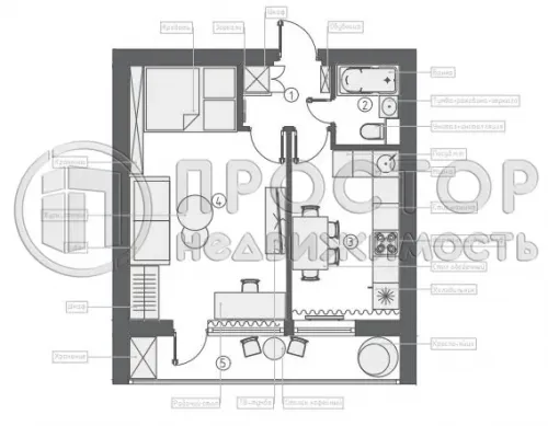 1-комнатная квартира, 34.3 м² - фото 14