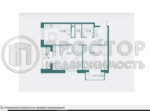 2-комнатная квартира, 60.69 м² - фото 7