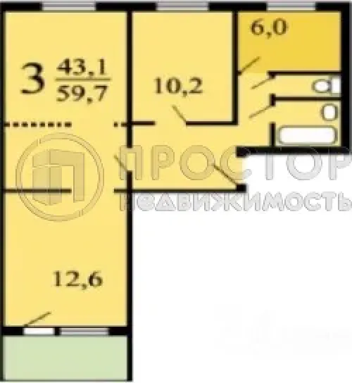 3-комнатная квартира, 59.7 м² - фото 15