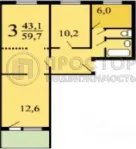 3-комнатная квартира, 59.7 м² - фото 29