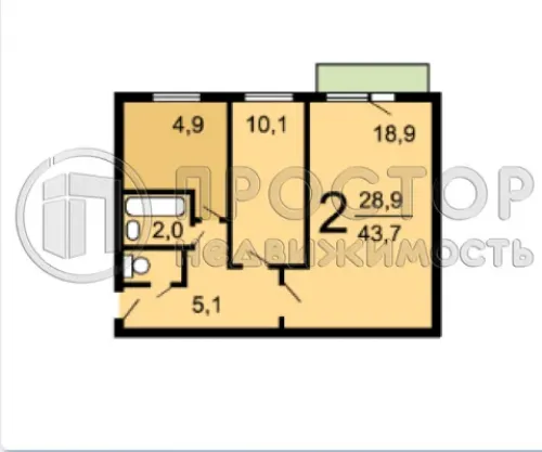 2-комнатная квартира, 40.4 м² - фото 6