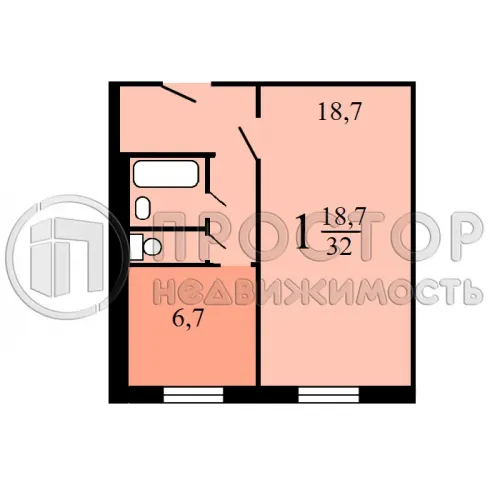 1-комнатная квартира, 32 м² - фото 23