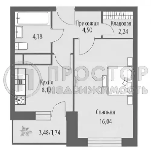 1-комнатная квартира, 36 м² - фото 14