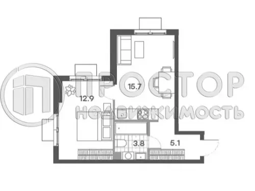 2-комнатная квартира, 37.5 м² - фото 7