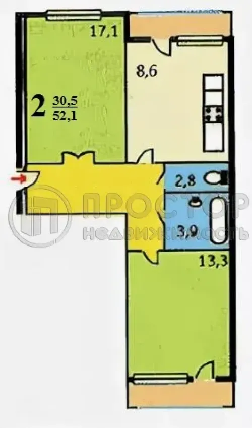 2-комнатная квартира, 51.7 м² - фото 20