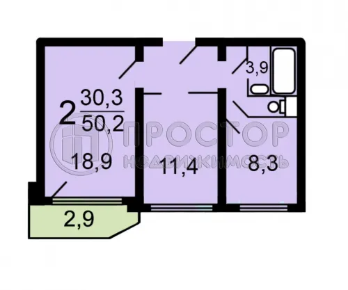 2-комнатная квартира, 50.2 м² - фото 22