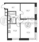 2-комнатная квартира, 56.3 м² - фото 27