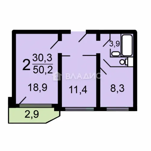 2-комнатная квартира, 50.9 м² - фото 32