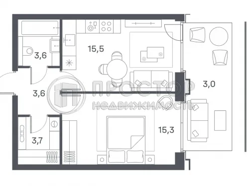 1-комнатная квартира, 40.7 м² - фото 8