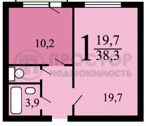 1-комнатная квартира, 38.4 м² - фото 16