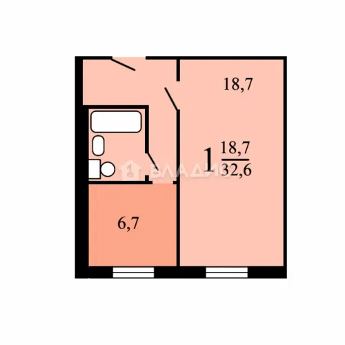 1-комнатная квартира, 32.6 м² - фото 9