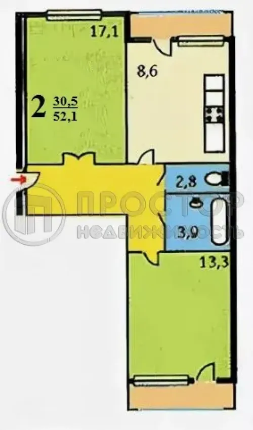 2-комнатная квартира, 51.7 м² - фото 20