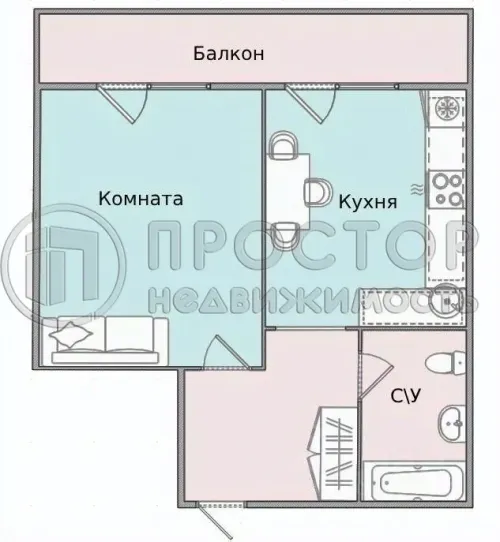 1-комнатная квартира, 38.7 м² - фото 16