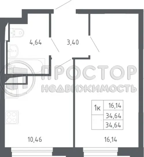 2-комнатная квартира, 34.64 м² - фото 7