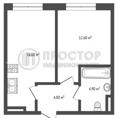 1-комнатная квартира, 38.9 м² - фото 10