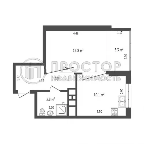 1-комнатная квартира, 37.7 м² - фото 12