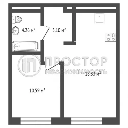 1-комнатная квартира, 38.78 м² - фото 10