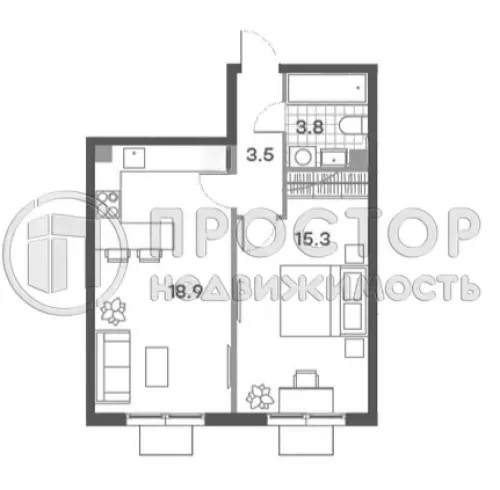 1-комнатная квартира, 41.5 м² - фото 3