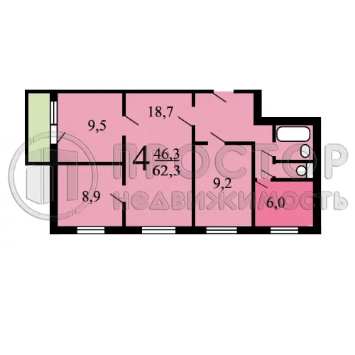 4-комнатная квартира, 62.3 м² - фото 23