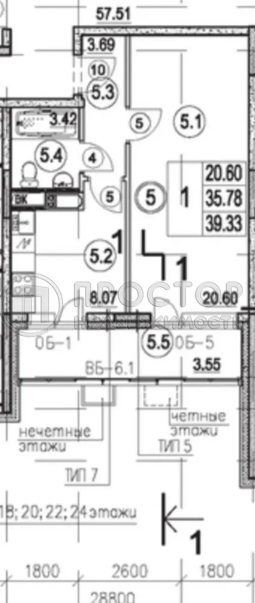 1-комнатная квартира, 35.8 м² - фото 9