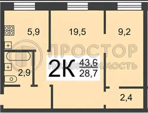 2-комнатная квартира, 43.6 м² - фото 6