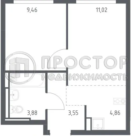 1-комнатная квартира, 34 м² - фото 7