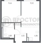 1-комнатная квартира, 34 м² - фото 13