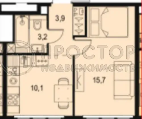 1-комнатная квартира, 32.9 м² - фото 9