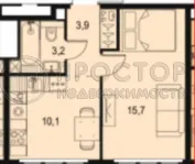 1-комнатная квартира, 32.9 м² - фото 17