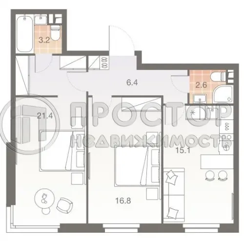 2-комнатная квартира, 65.5 м² - фото 7