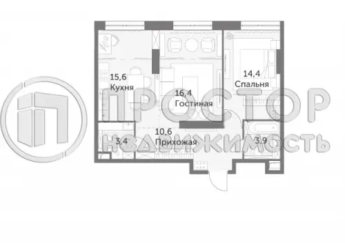 1-комнатная квартира, 64.3 м² - фото 15