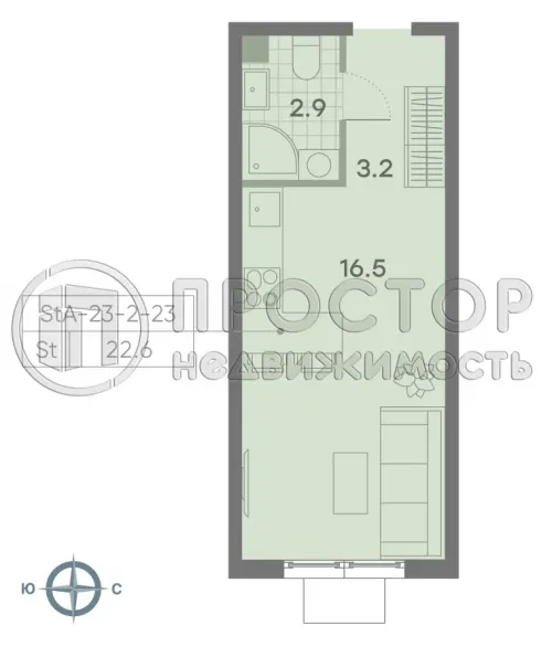 Студия, 22.6 м² - фото 13