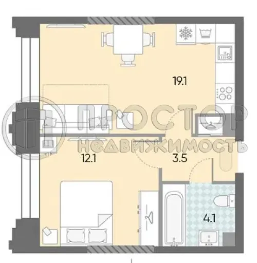 1-комнатная квартира, 38.8 м² - фото 10