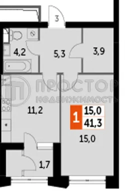 1-комнатная квартира, 41.3 м² - фото 7