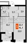 1-комнатная квартира, 41.3 м² - фото 13