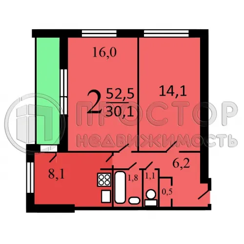 2-комнатная квартира, 52.5 м² - фото 23