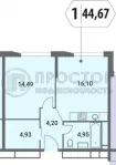 1-комнатная квартира, 44.7 м² - фото 23